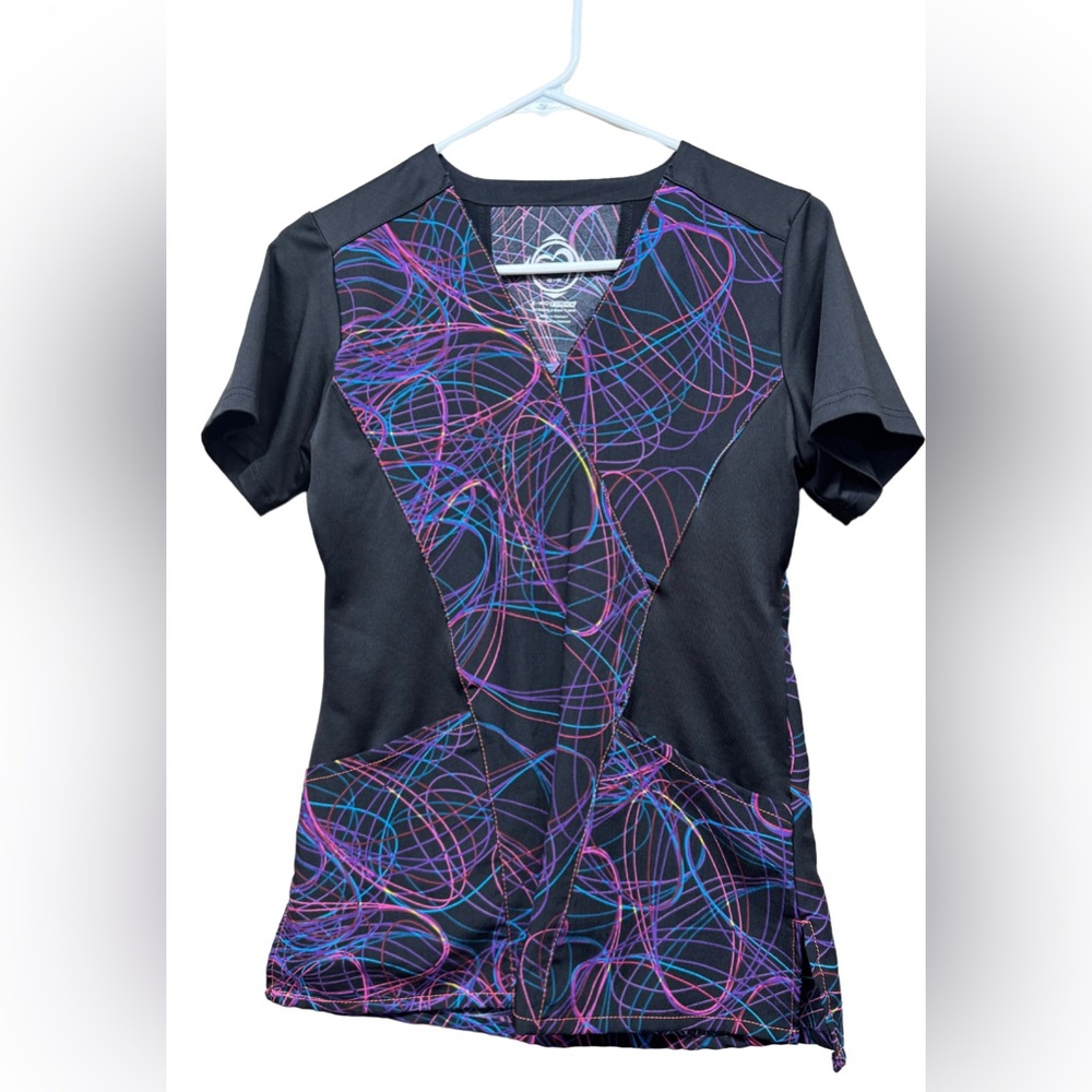 Health Pro Women's Black and Purple Scrub Top Size Small